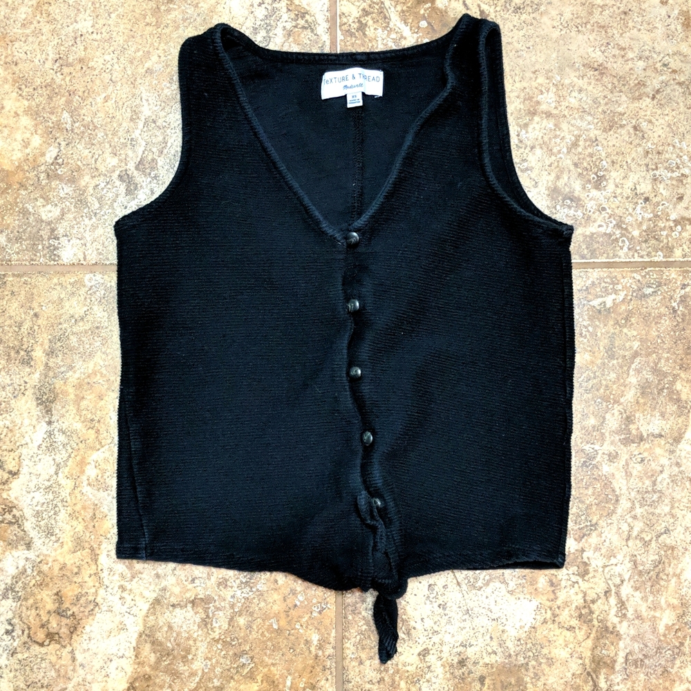 Madewell texture & thread black tie front button front sleeveless top size xs